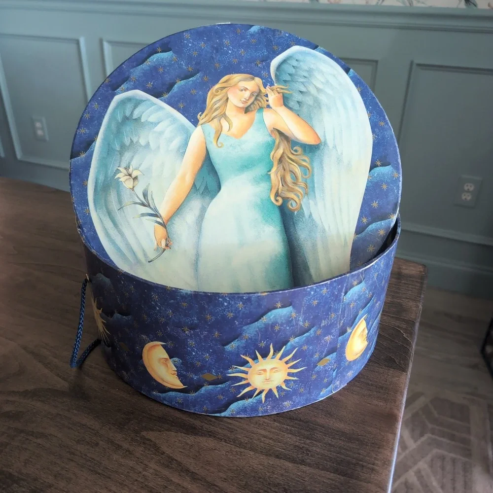 Vintage Celestial Hat Box Angel Sun Moon 90s Whimsigoth Storage Y2K Tri Coastal‎